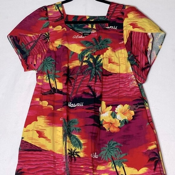 Vintage Alm Fashions Hawaii Red Tropical Short Floral Mumu Dress L - Picture 6 of 14